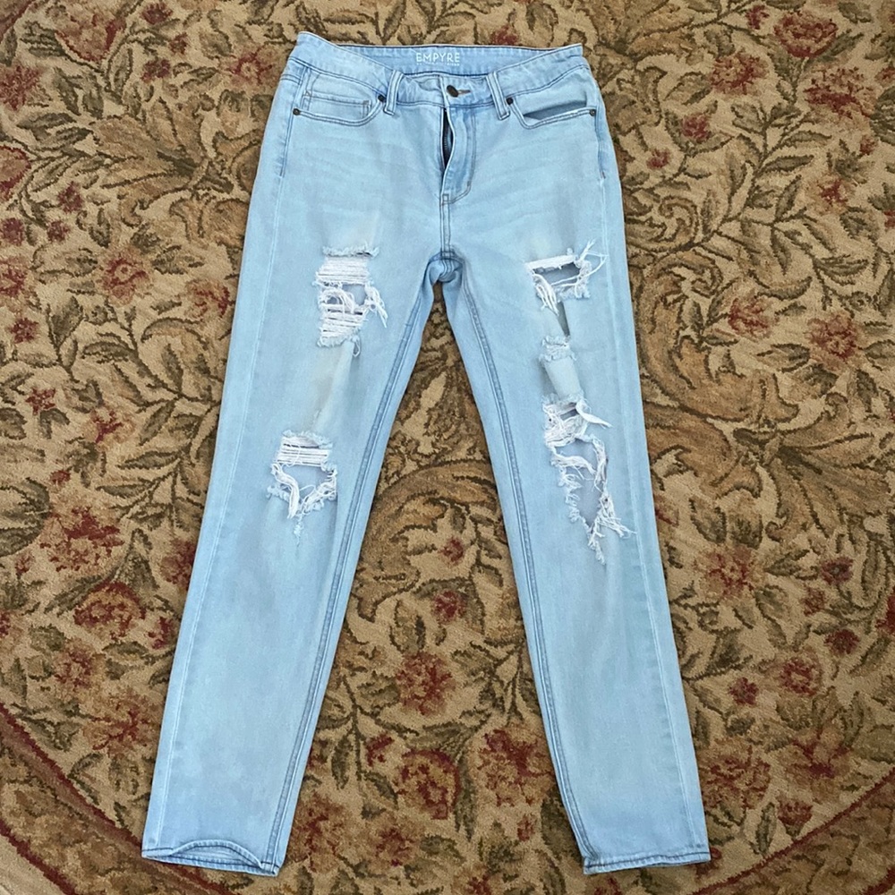 Zumiez brand jeans. Size 5. Light blue stretchy jeans. Bought them distressed.